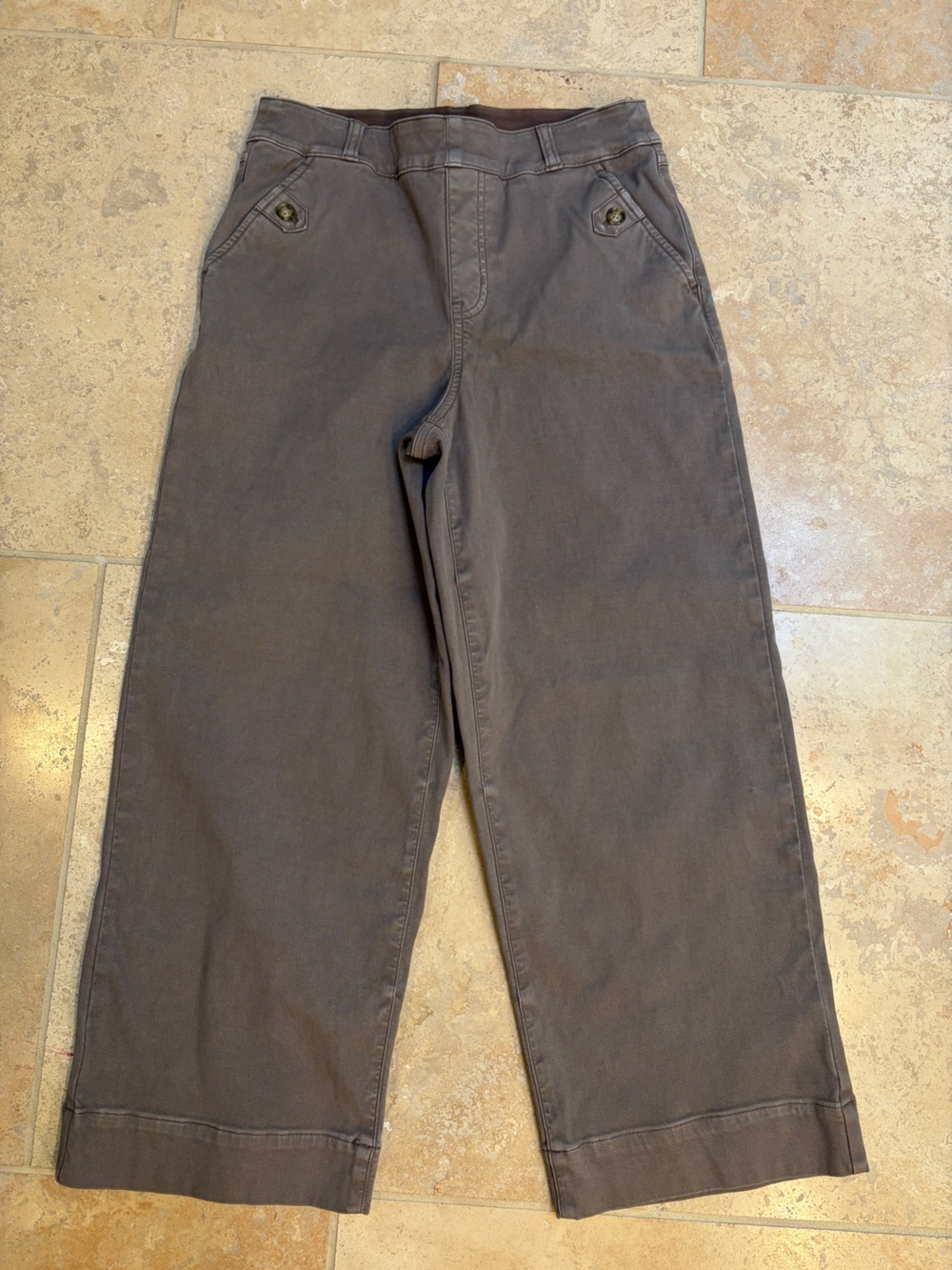 Spanx Stretch Twill Cropped Wide Leg Pants in Brown